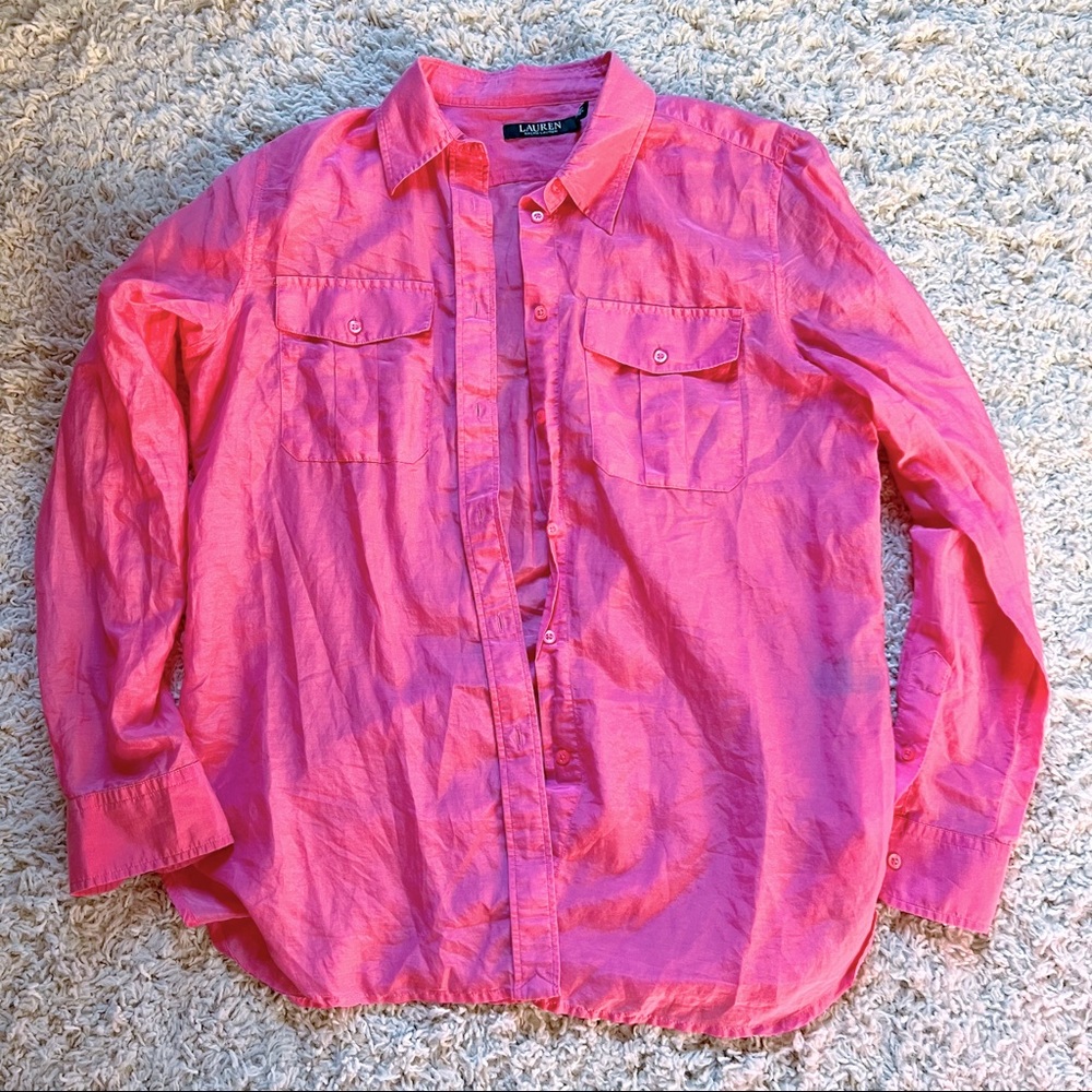 Bright pink button down shirt
